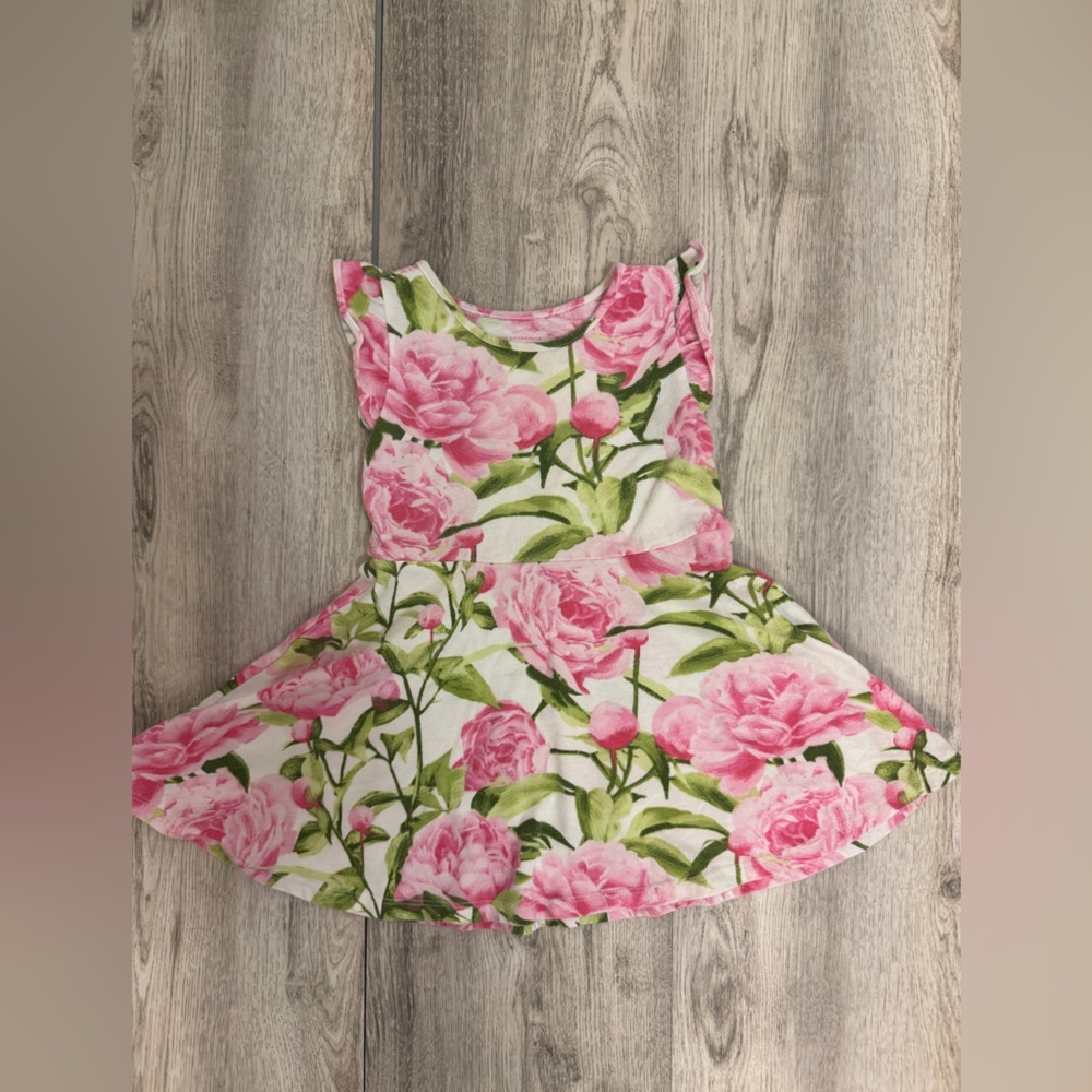 Floral Pink and Green Sleeveless Dress